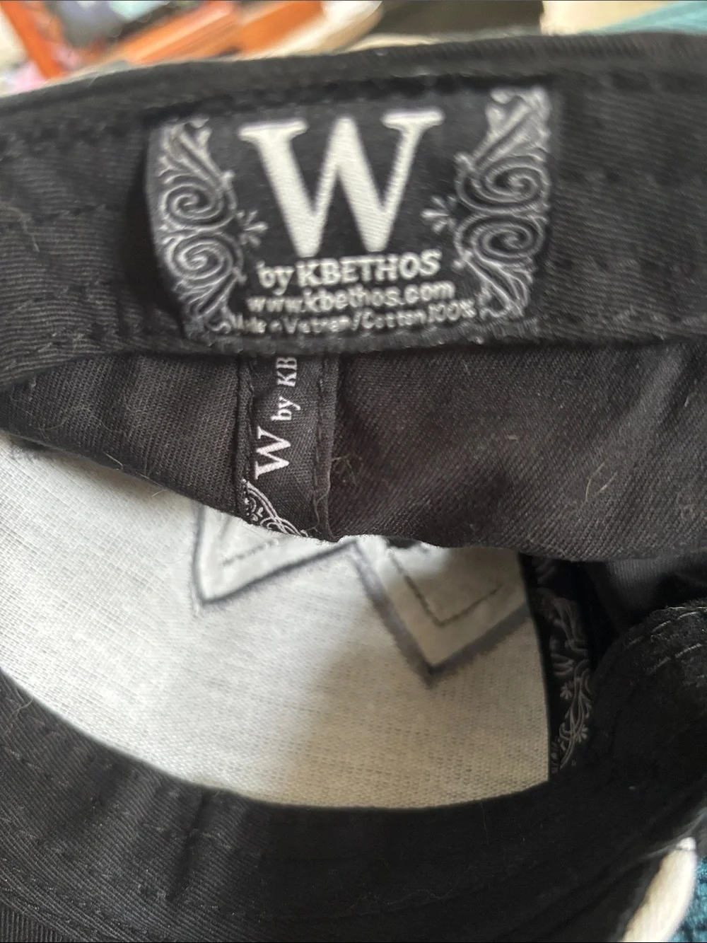 W By Kbethos Chevron Baseball Cap Black White Rhinestones Distressed OS Canvas